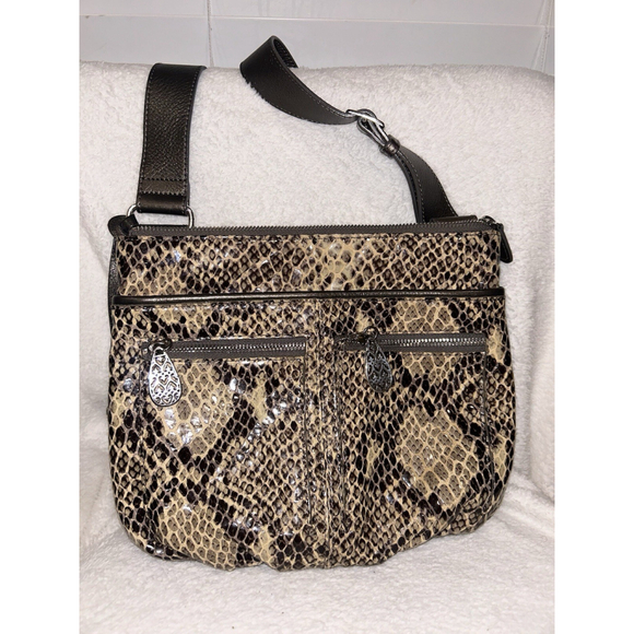 Brighton Handbags - Brighton Womens Brown Snake Print Leather Adjustable Strap Crossbody Bag